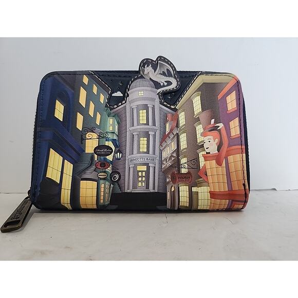 Loungefly Harry Potter Wallet Womens Zip Around Diagon Alley Gringotts Dragon - Picture 1 of 6